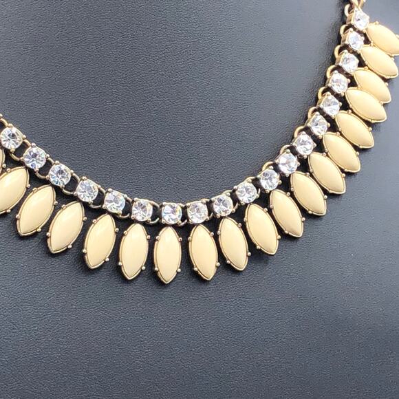J.Crew 90s Vintage Bib Necklace 20" Ivory Marquise Cut Cabochons and Crystals - Picture 2 of 8